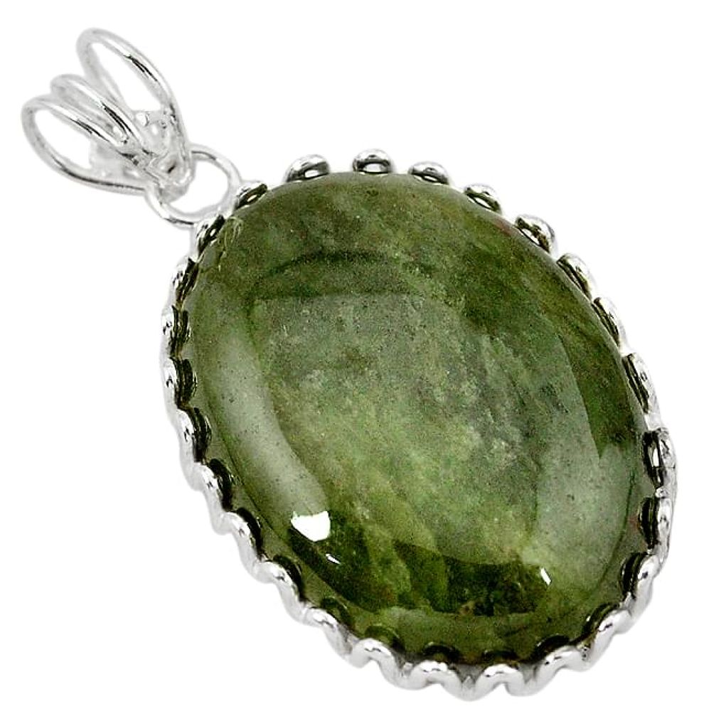 Natural green serpentine oval 925 sterling silver pendant jewelry k40965