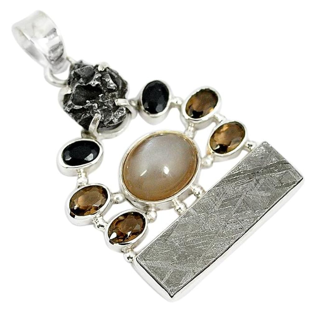 Natural grey meteorite onyx 925 sterling silver pendant jewelry k42675