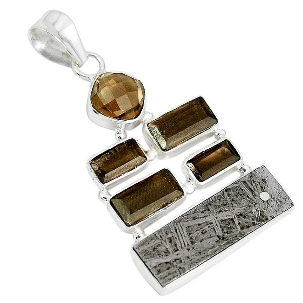 Natural grey meteorite smoky topaz 925 sterling silver pendant jewelry k42680