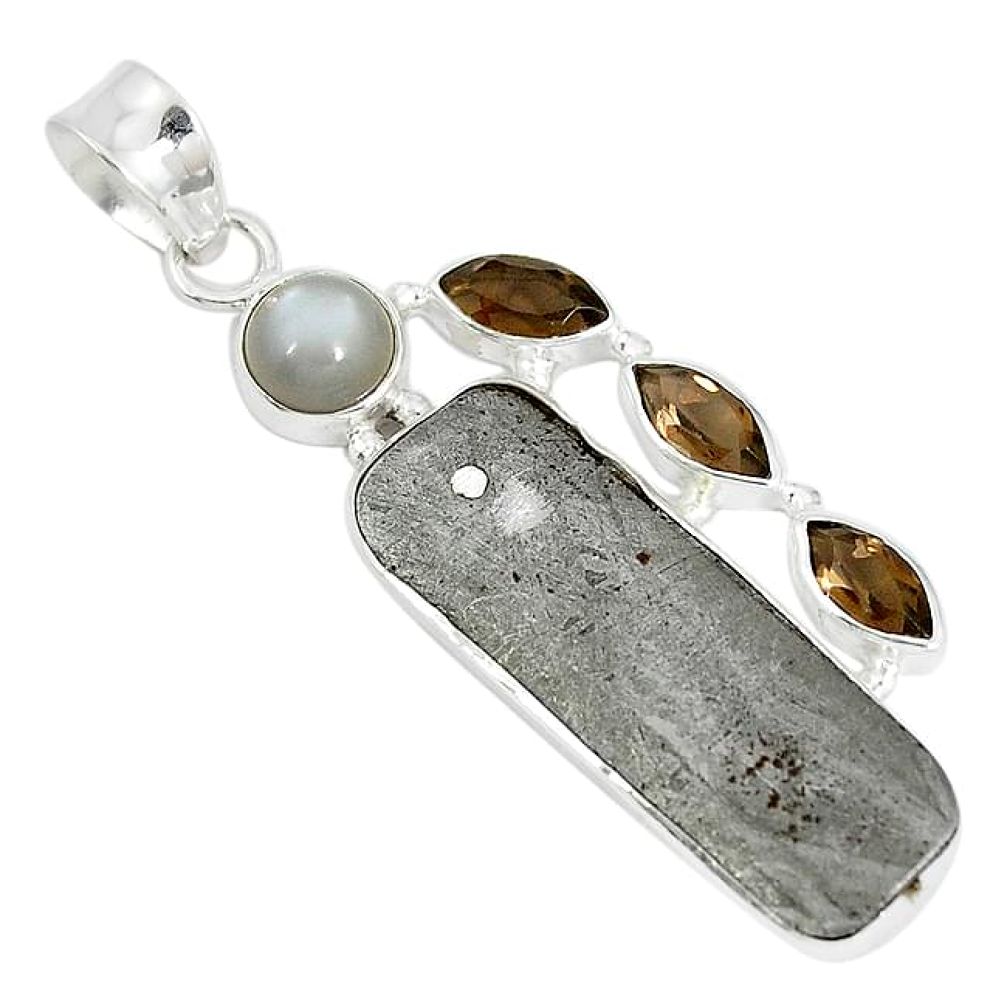 925 sterling silver natural grey meteorite smoky topaz pendant jewelry k42689