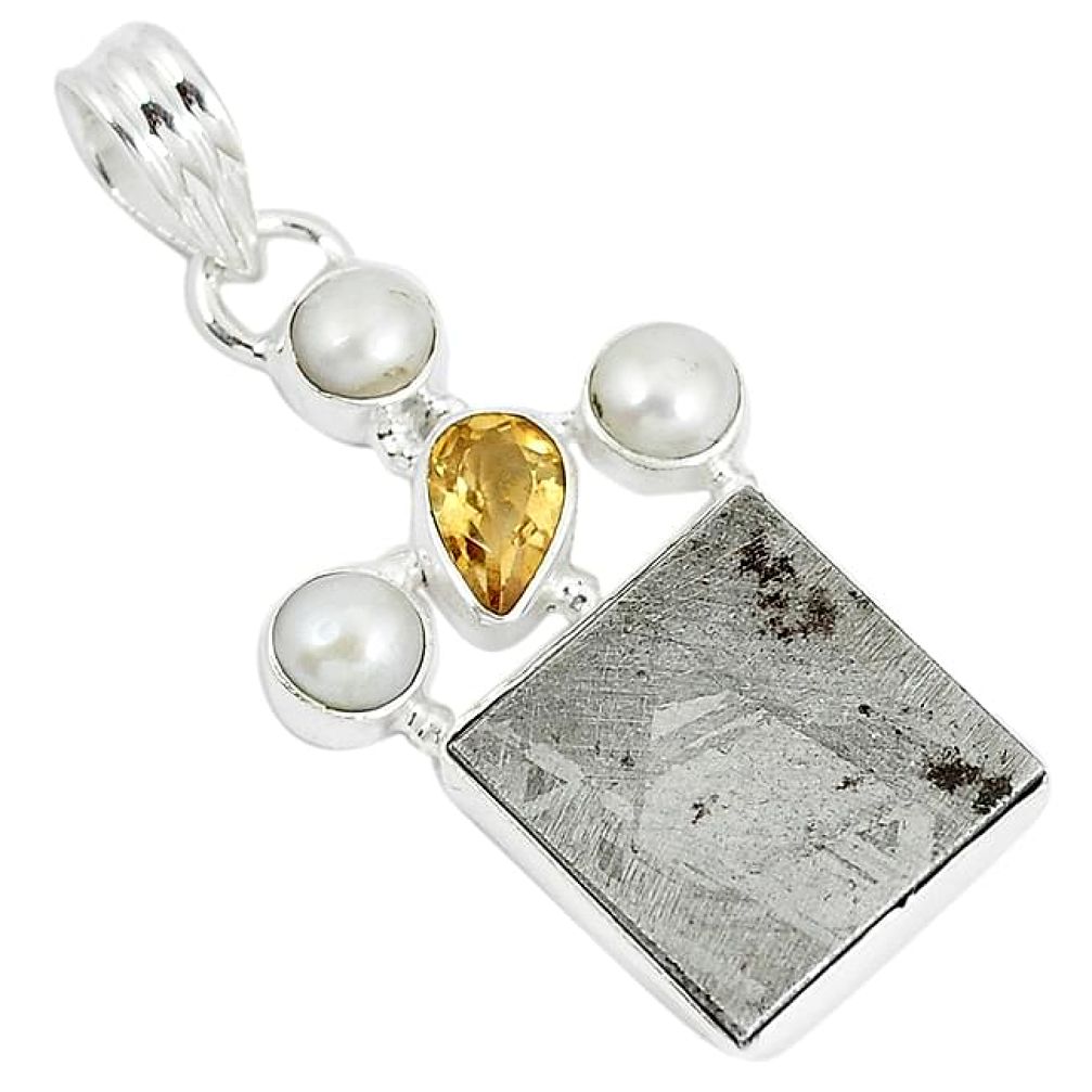 925 sterling silver natural grey meteorite citrine pearl pendant k42705