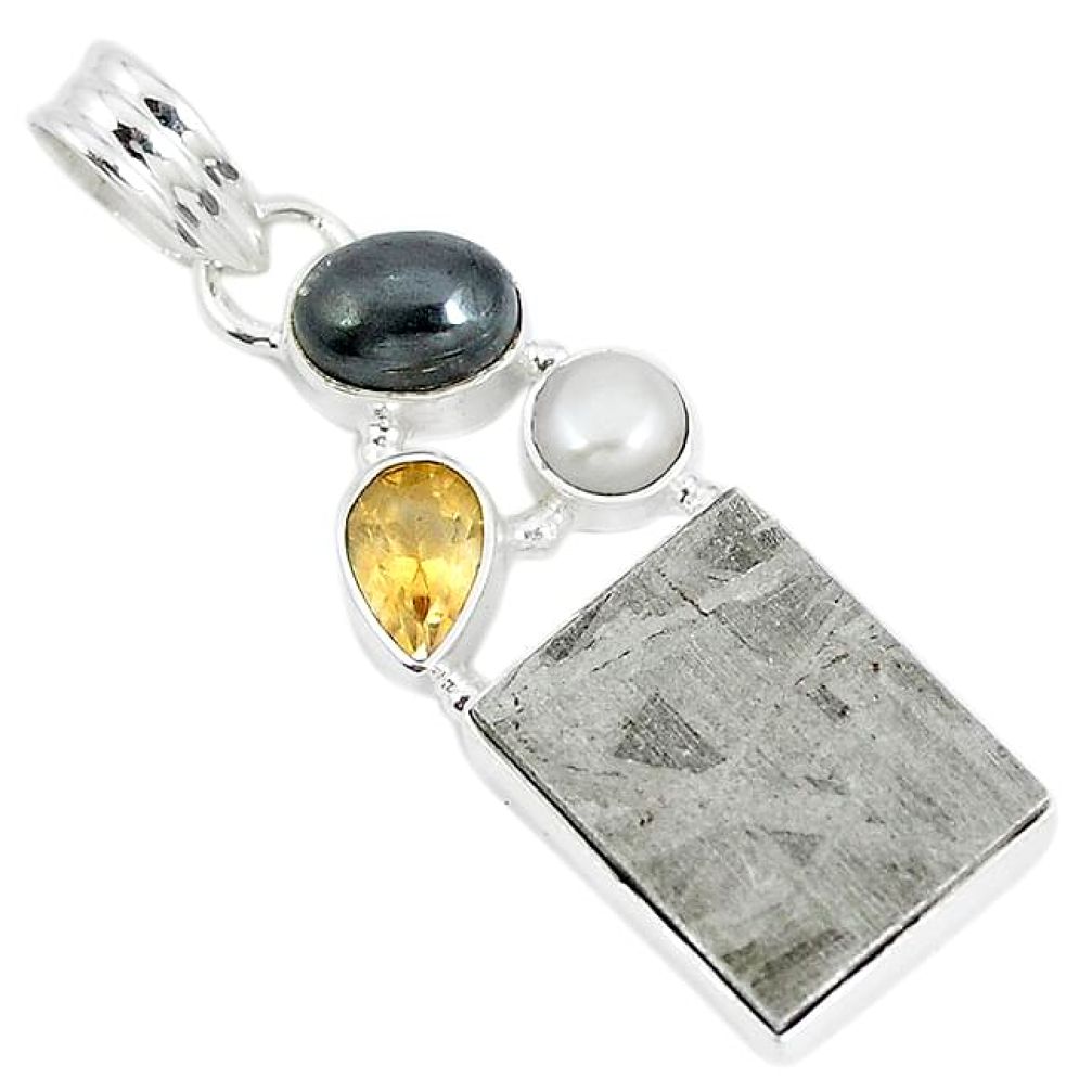 Natural grey meteorite gun metal 925 sterling silver pendant jewelry k42708
