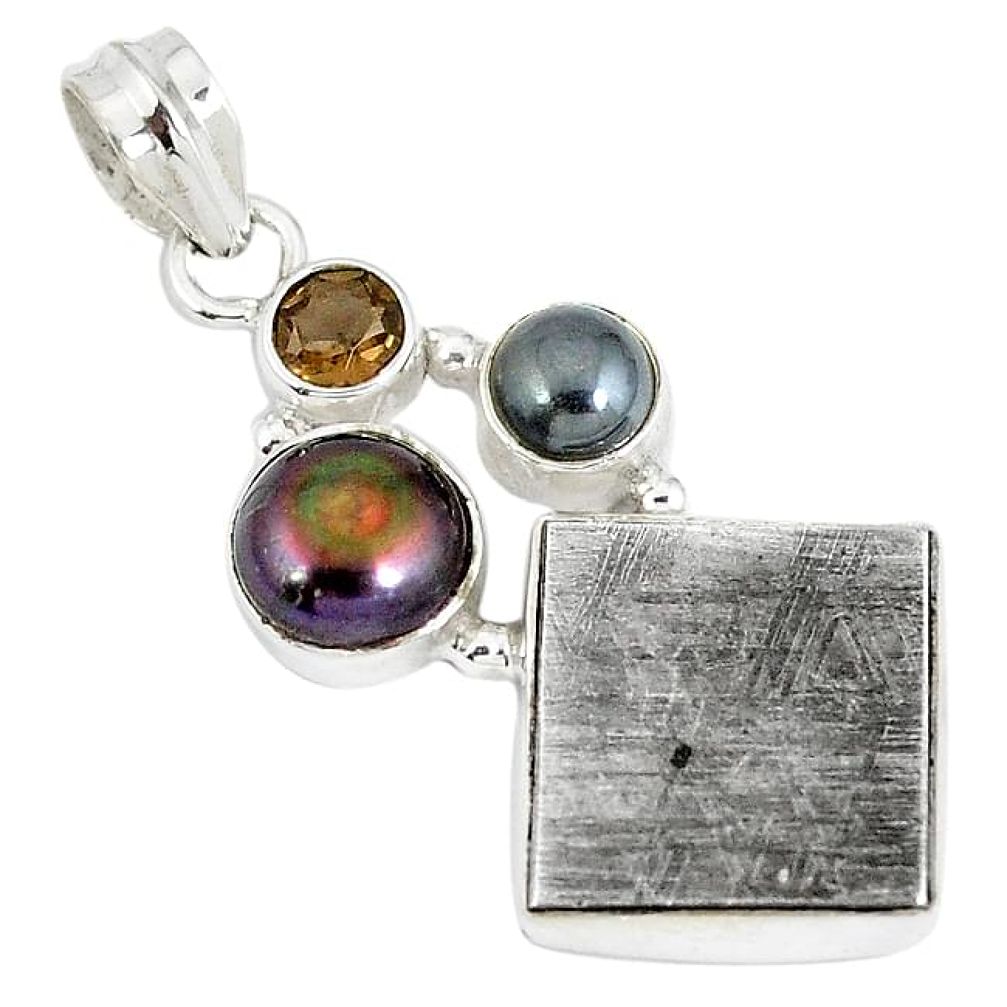 Natural grey meteorite smoky topaz 925 sterling silver pendant jewelry k42717