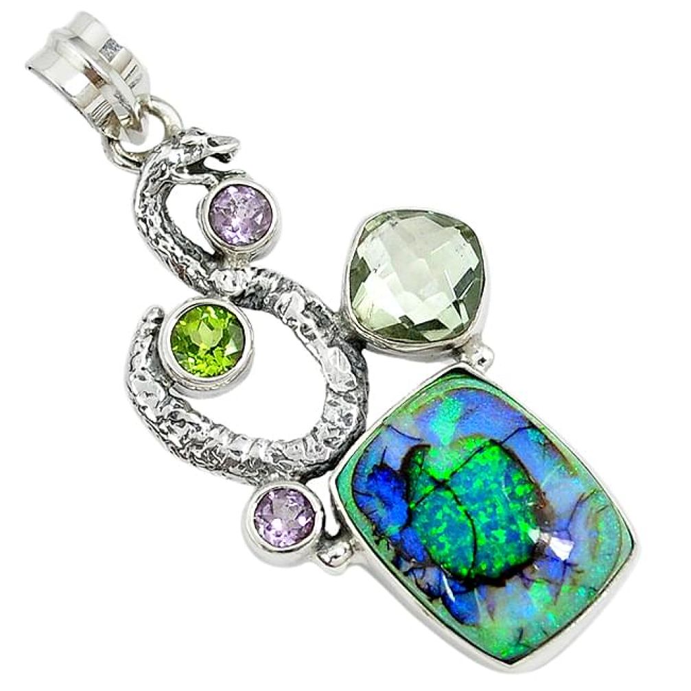 Multi color sterling opal peridot 925 silver anaconda snake pendant k43578