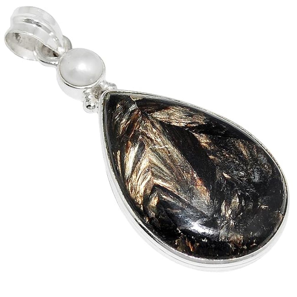 Natural golden seraphinite (russian) pearl 925 sterling silver pendant k4500