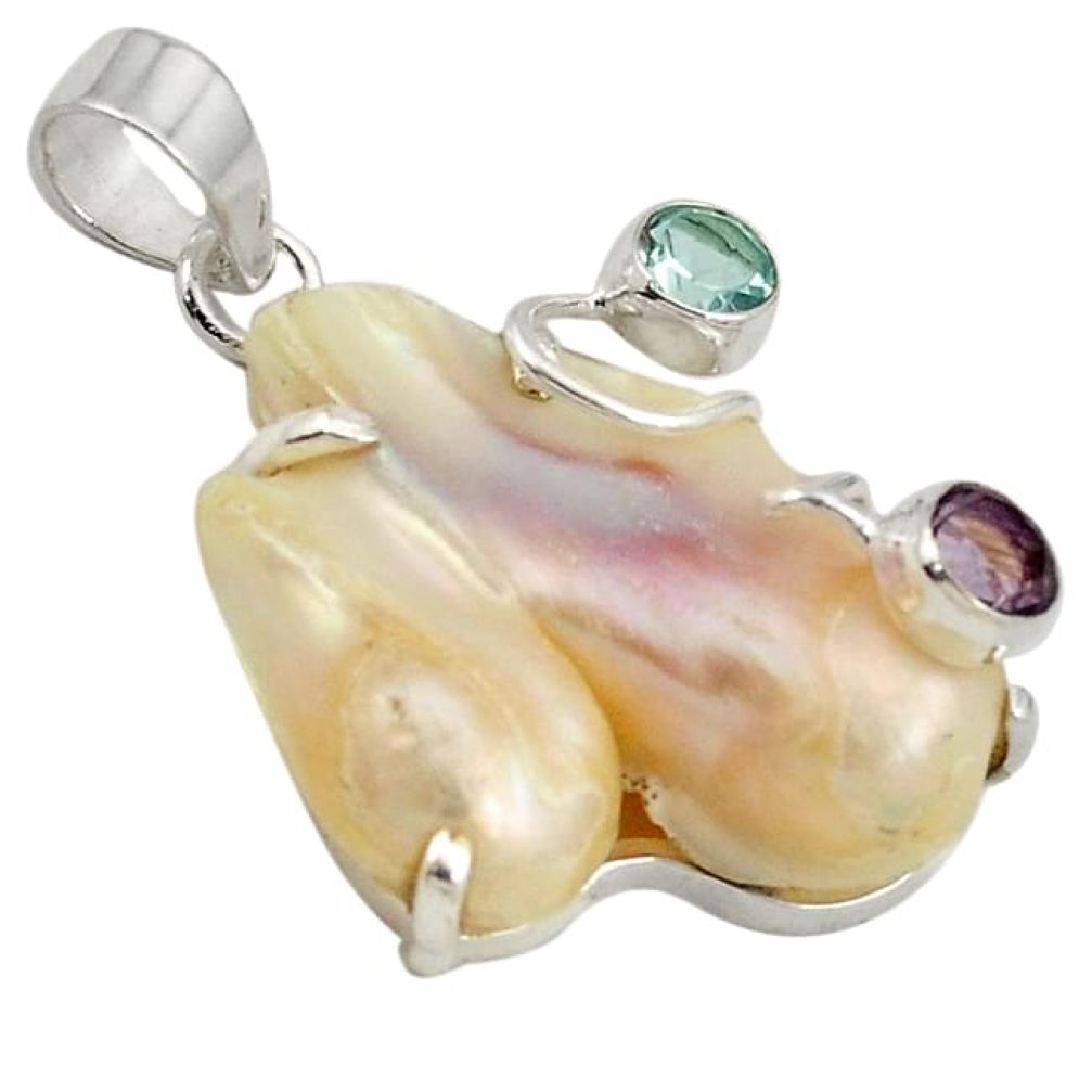 Natural white mother of pearl amethyst topaz 925 sterling silver pendant k4874