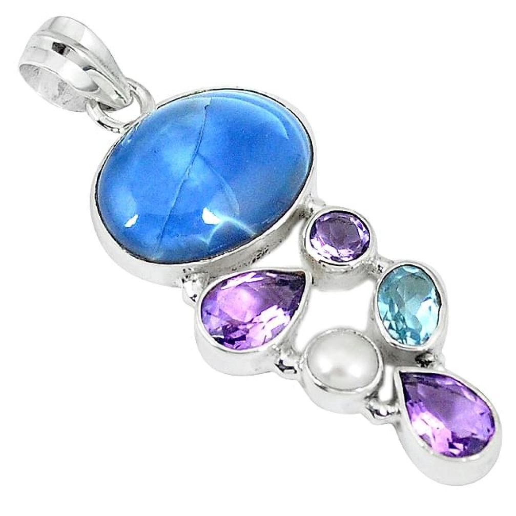 925 sterling silver natural blue owyhee opal amethyst pearl topaz pendant k48740