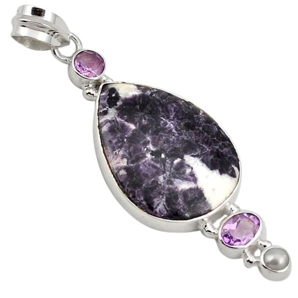 Natural purple chevron amethyst amethyst pearl 925 sterling silver pendant k4875