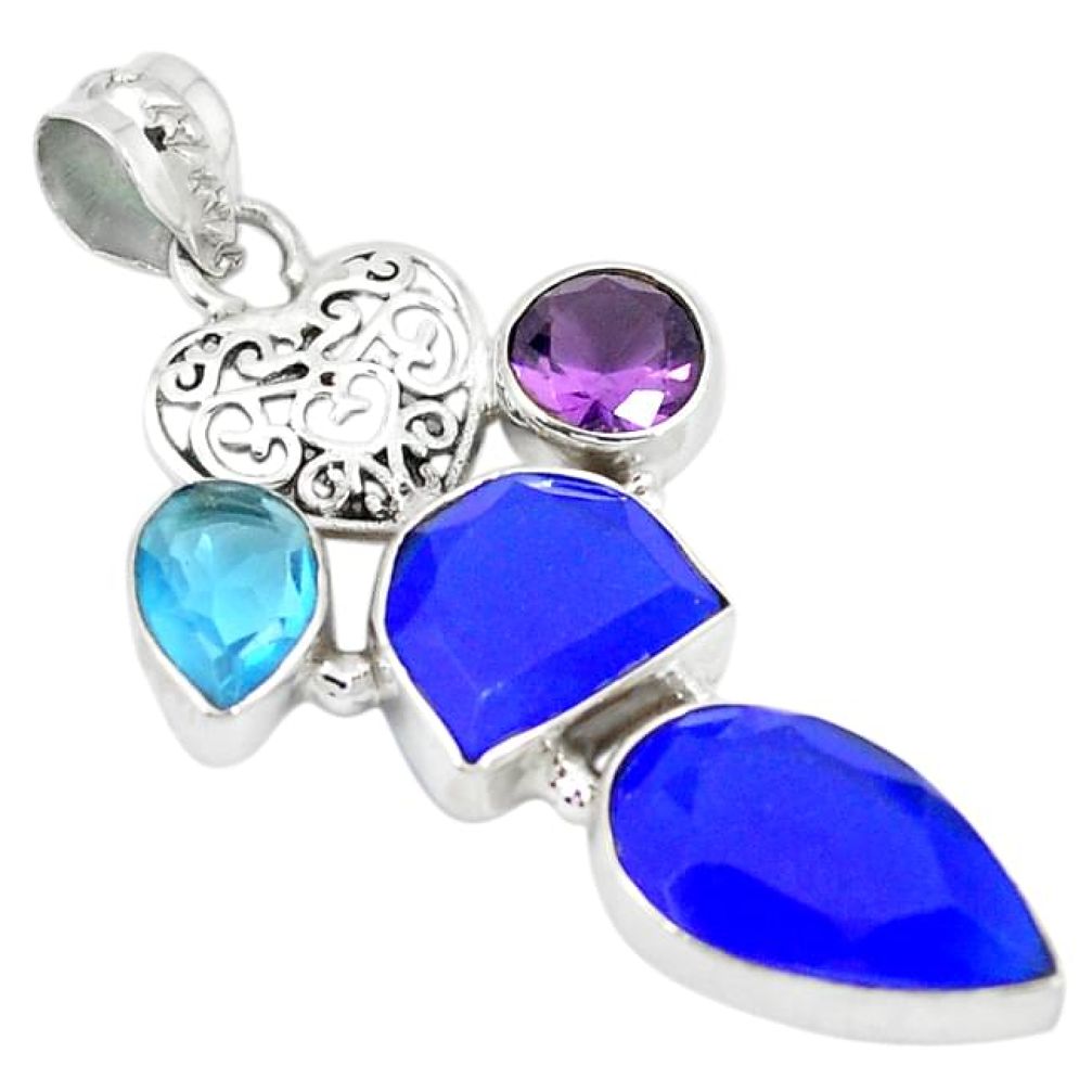 925 sterling silver blue jade purple amethyst quartz pendant jewelry k53635