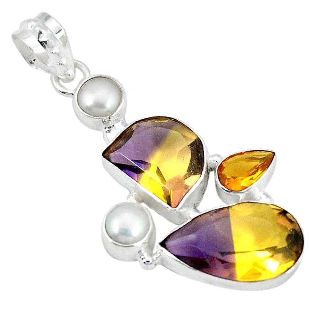 Multicolor ametrine (lab) citrine pearl 925 sterling silver pendant k54006