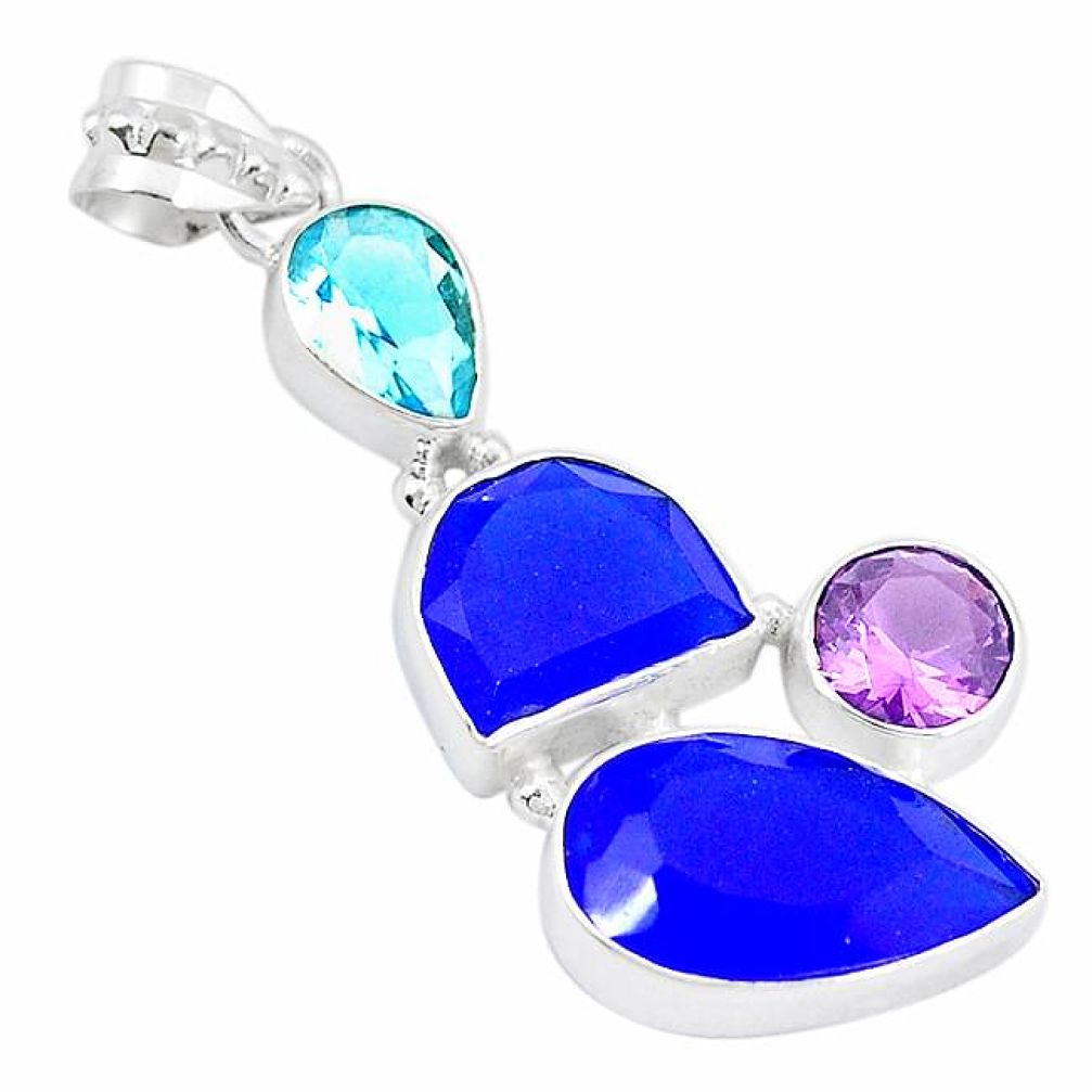 925 sterling silver blue jade amethyst topaz pendant jewelry k54669