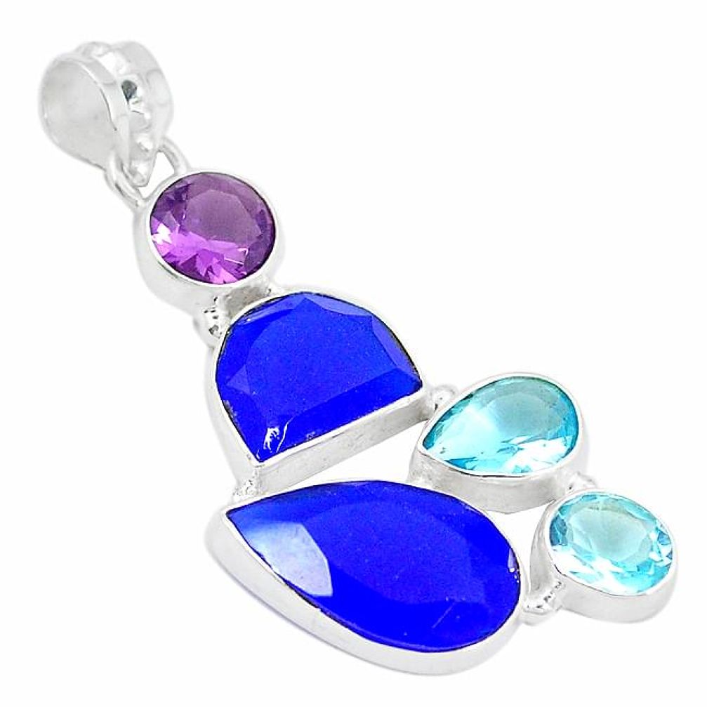 Blue jade amethyst topaz 925 sterling silver pendant jewelry k54670