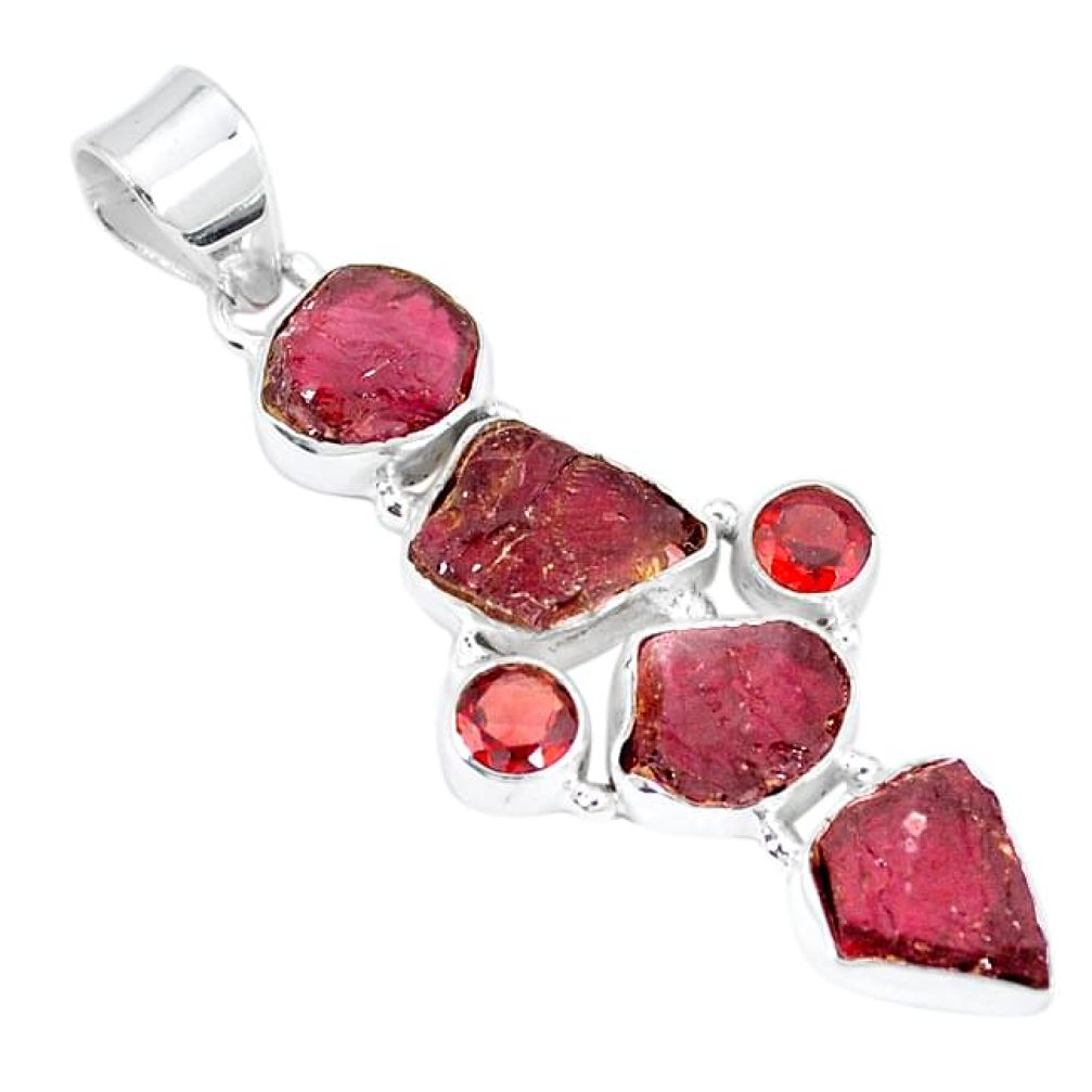 Natural red garnet rough garnet 925 sterling silver pendant jewelry k55636