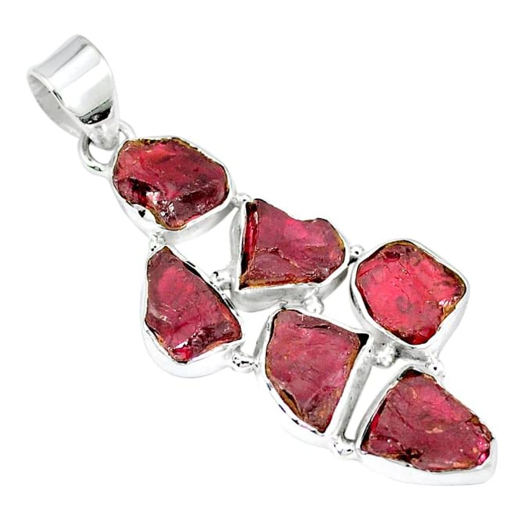 Natural red garnet rough 925 sterling silver pendant jewelry k55637