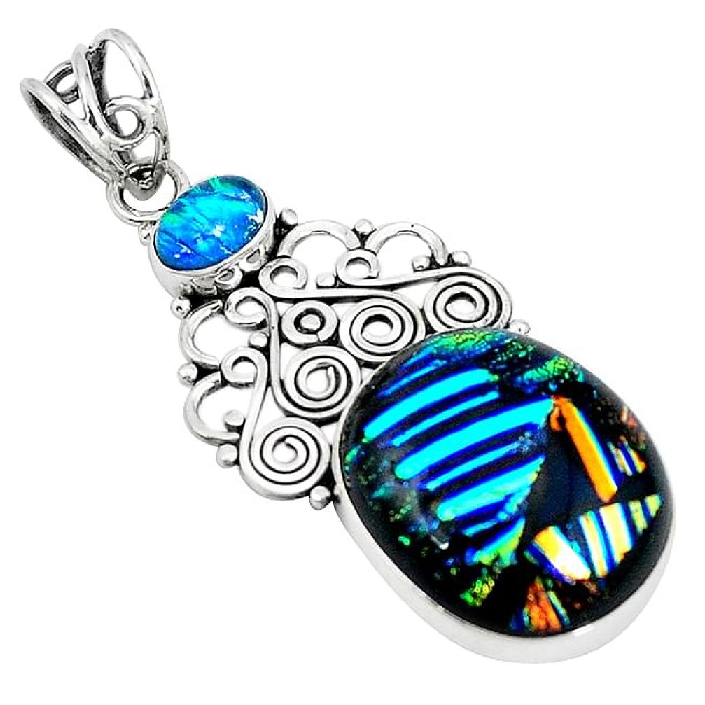 Clearance-Multi color dichroic glass australian opal (lab) 925 silver pendant k60176