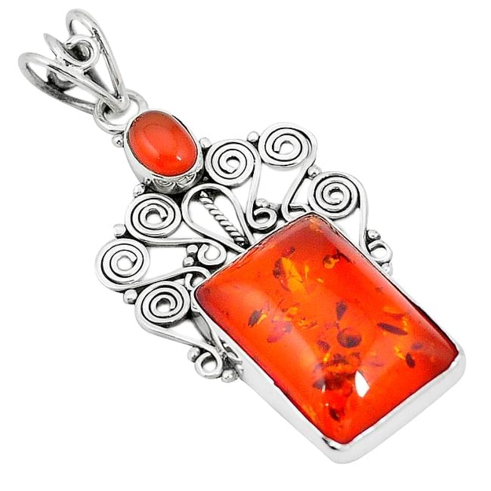 Orange amber honey onyx 925 sterling silver pendant jewelry k60210