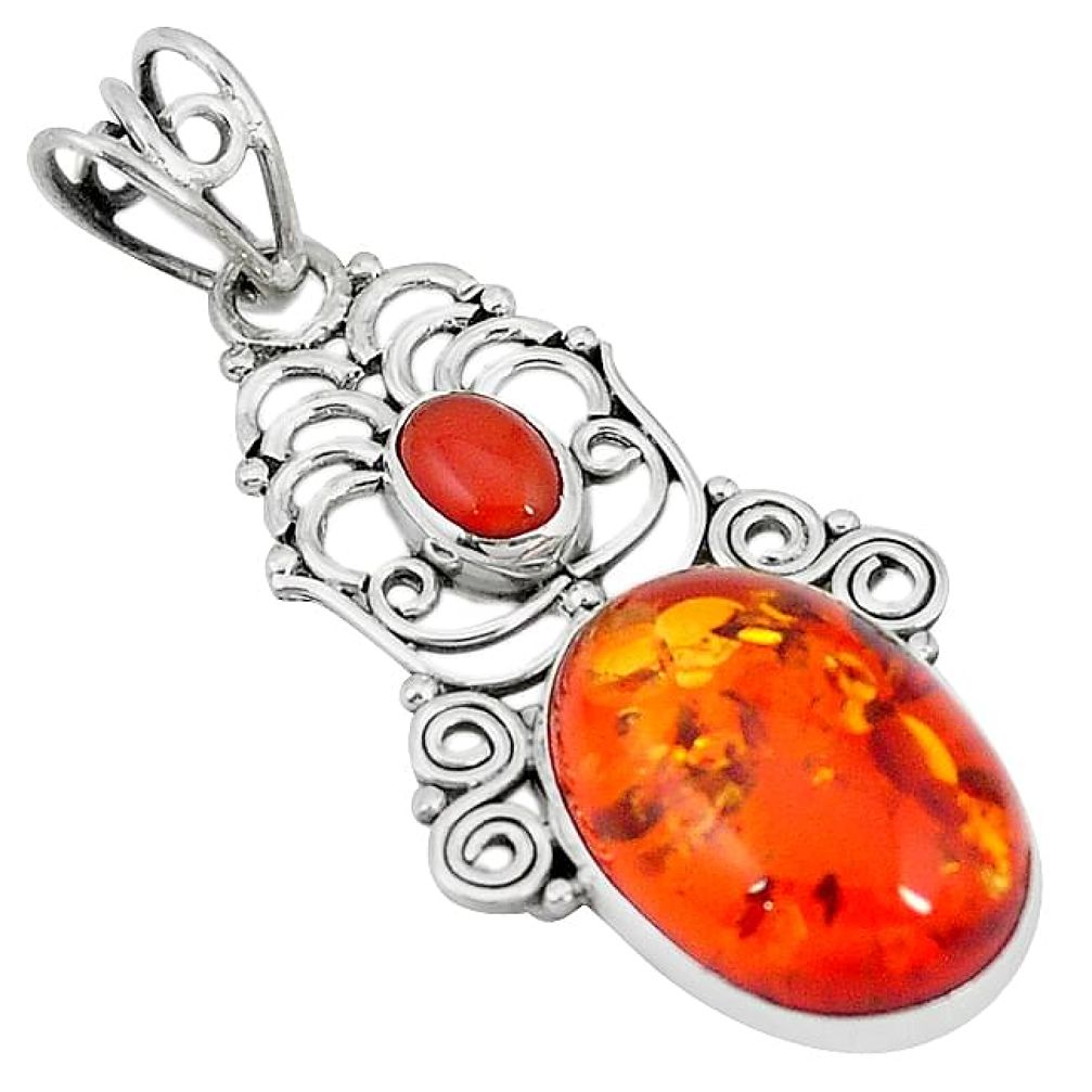 Orange amber honey onyx 925 sterling silver pendant jewelry k60212