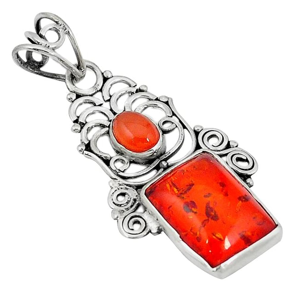 Orange amber honey onyx 925 sterling silver pendant jewelry k60217