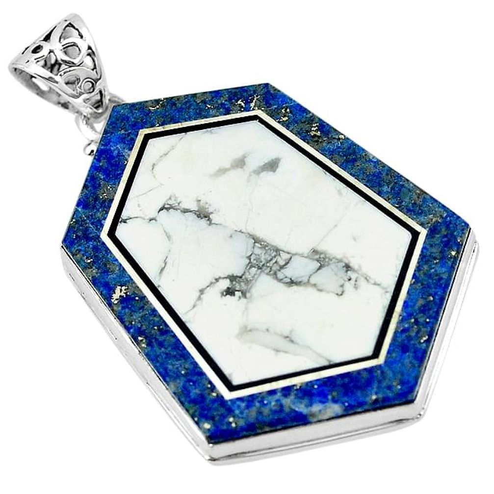 50.00cts natural white howlite lapis 925 sterling silver pendant jewelry k61631