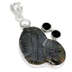 Natural black trilobite onyx 925 sterling silver pendant jewelry k62081