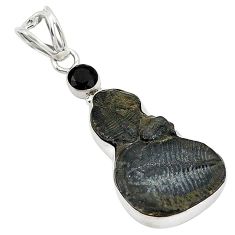 Natural black trilobite onyx 925 sterling silver pendant jewelry k62085