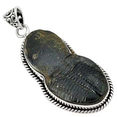 Clearance-Natural black trilobite 925 sterling silver pendant jewelry k62091