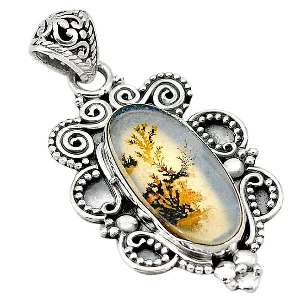 Natural scenic russian dendritic agate 925 silver pendant jewelry k62096