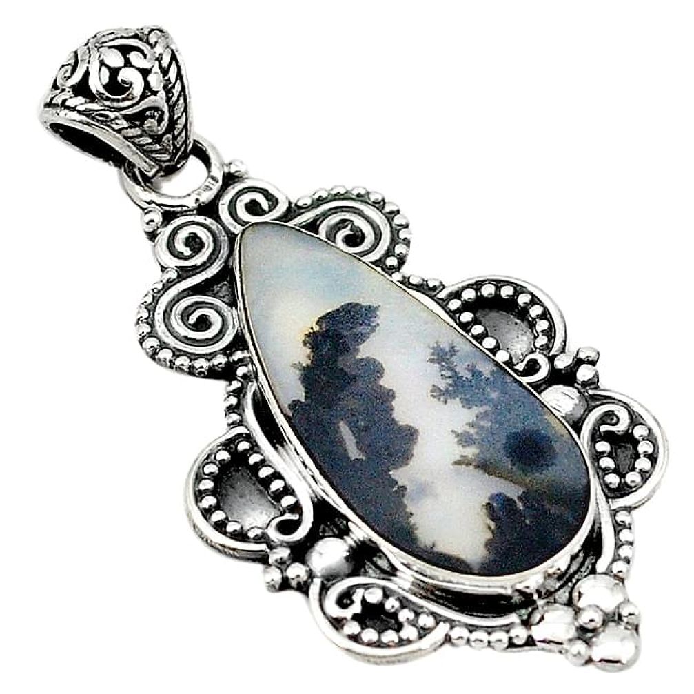 Natural scenic russian dendritic agate 925 silver pendant jewelry k62098