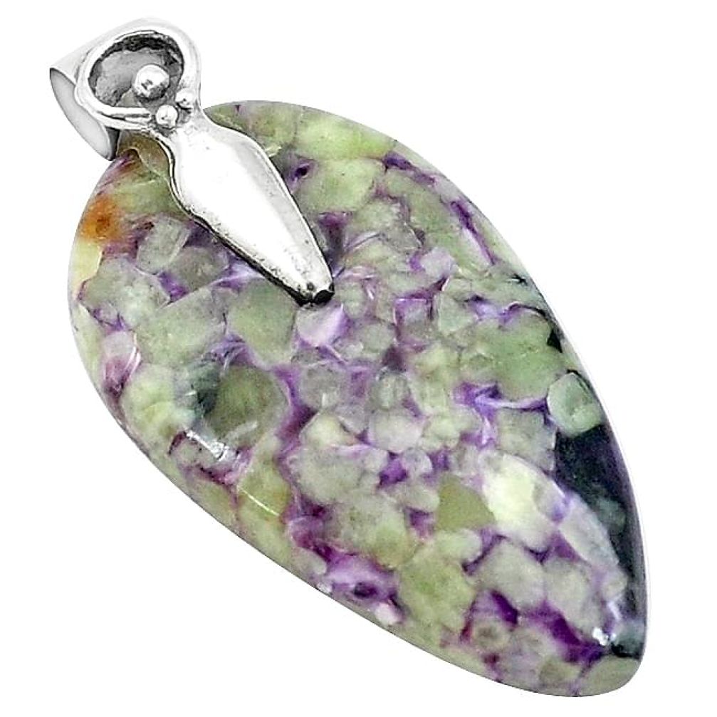 Natural purple chevron amethyst 925 sterling silver pendant jewelry k62929