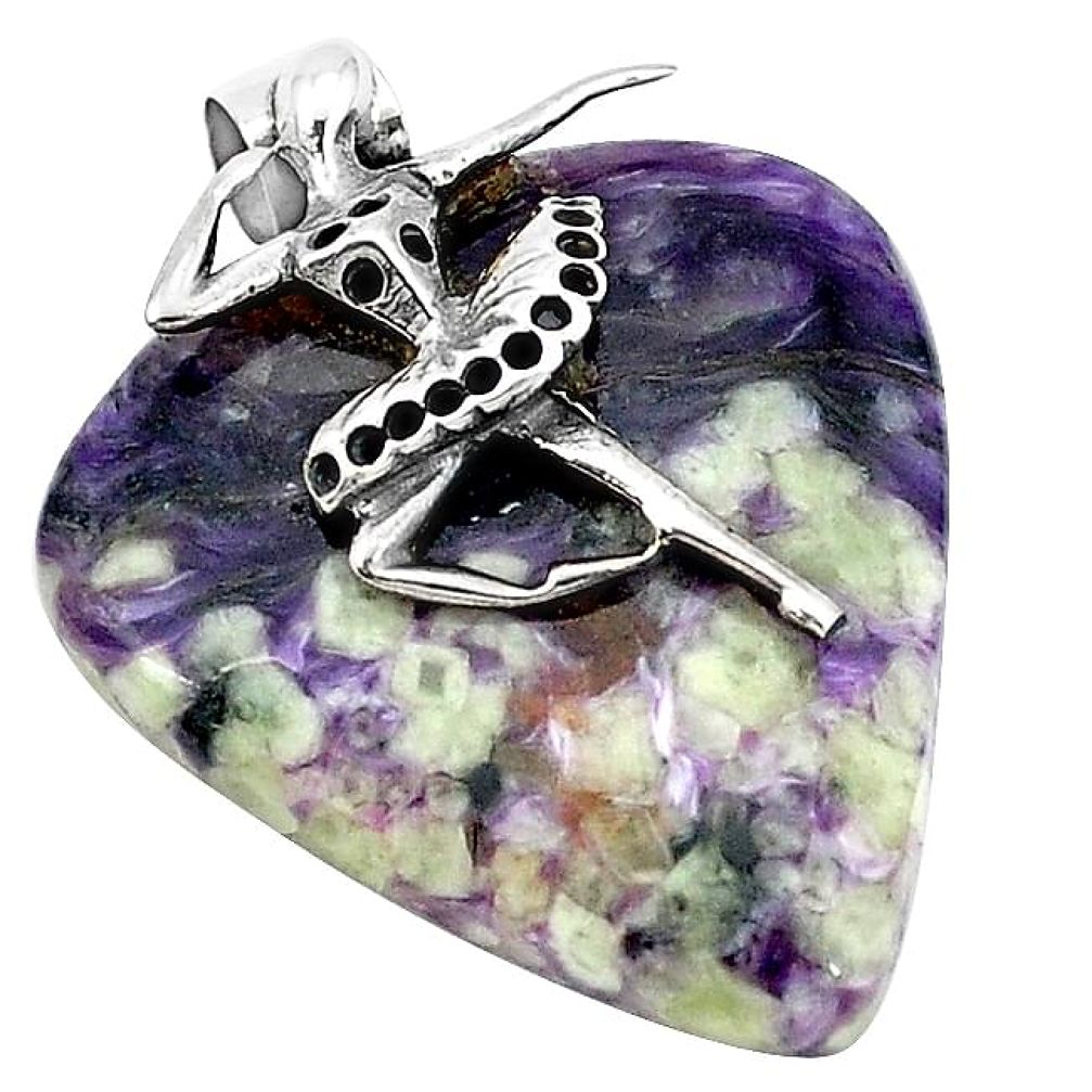 Natural purple chevron amethyst 925 silver ballet dance charm pendant k62932