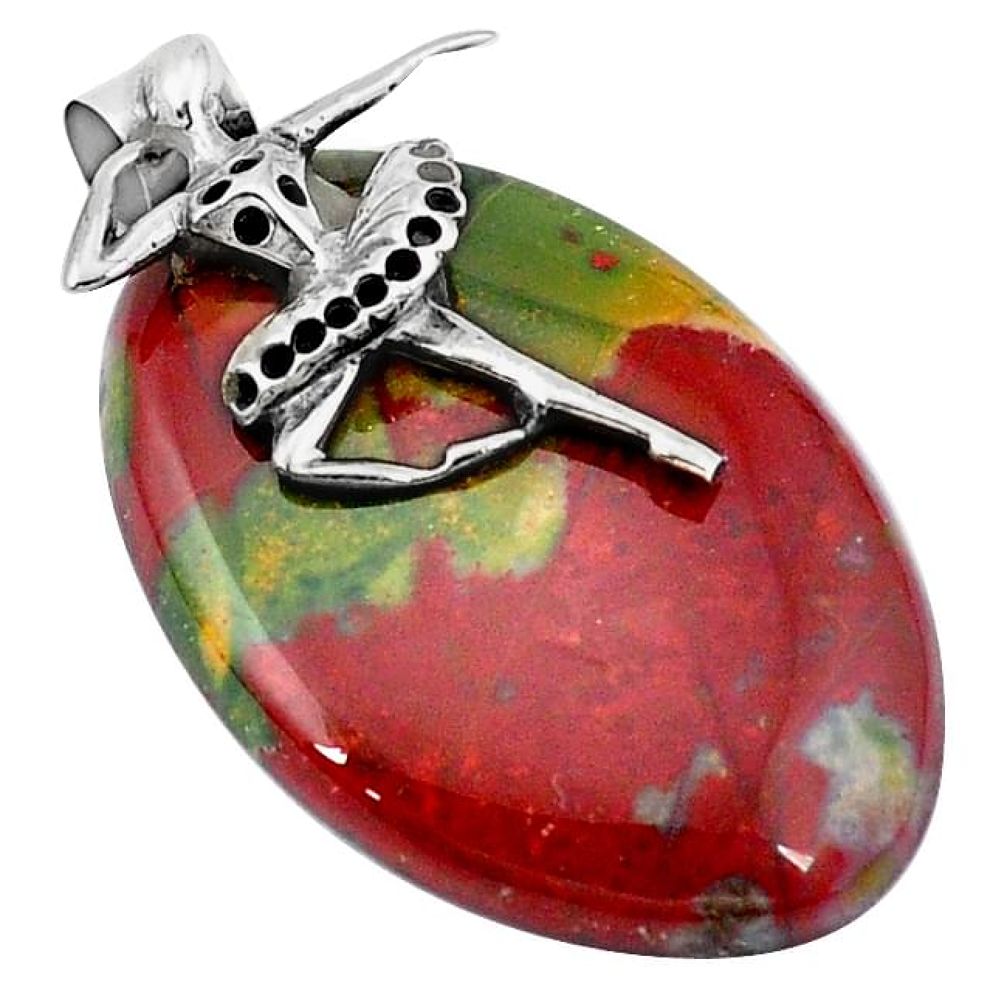 Clearance-Red bloodstone african (heliotrope) 925 silver ballet dance charm pendant k62981