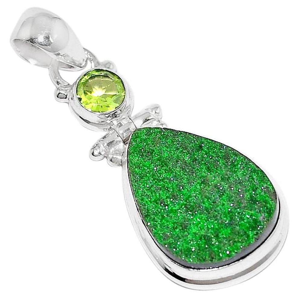 Natural green uvarovite garnet peridot 925 silver pendant jewelry k72969