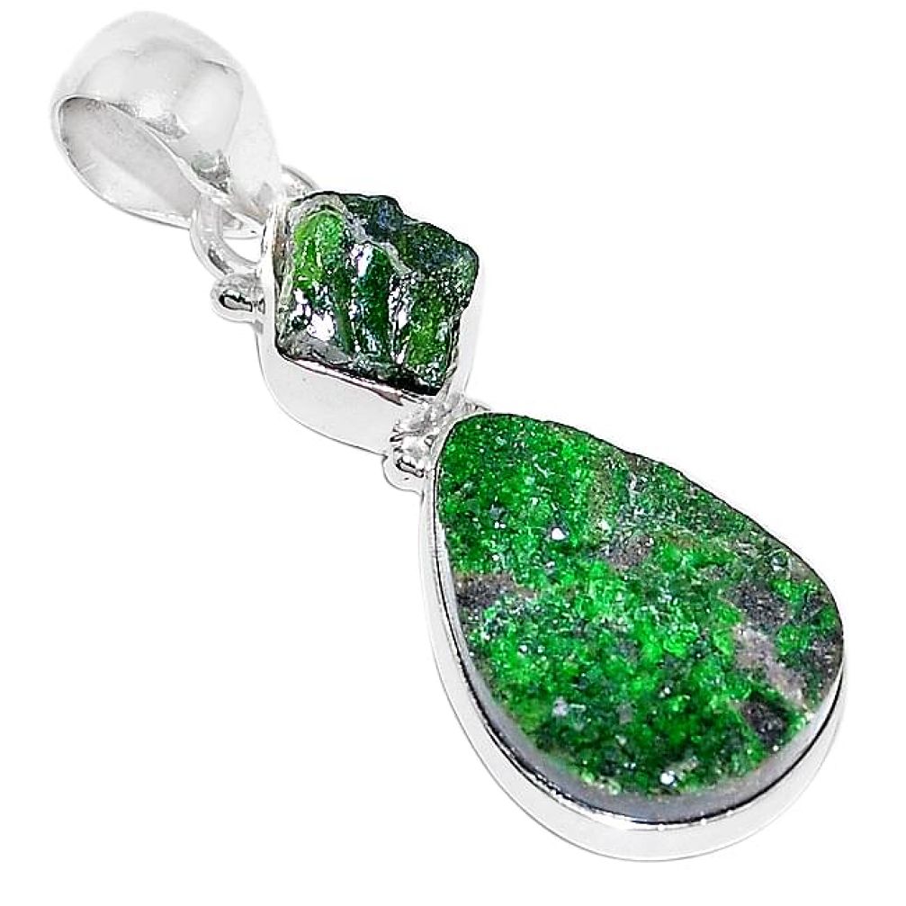 Natural green uvarovite garnet chrome diopside rough 925 silver pendant k72970