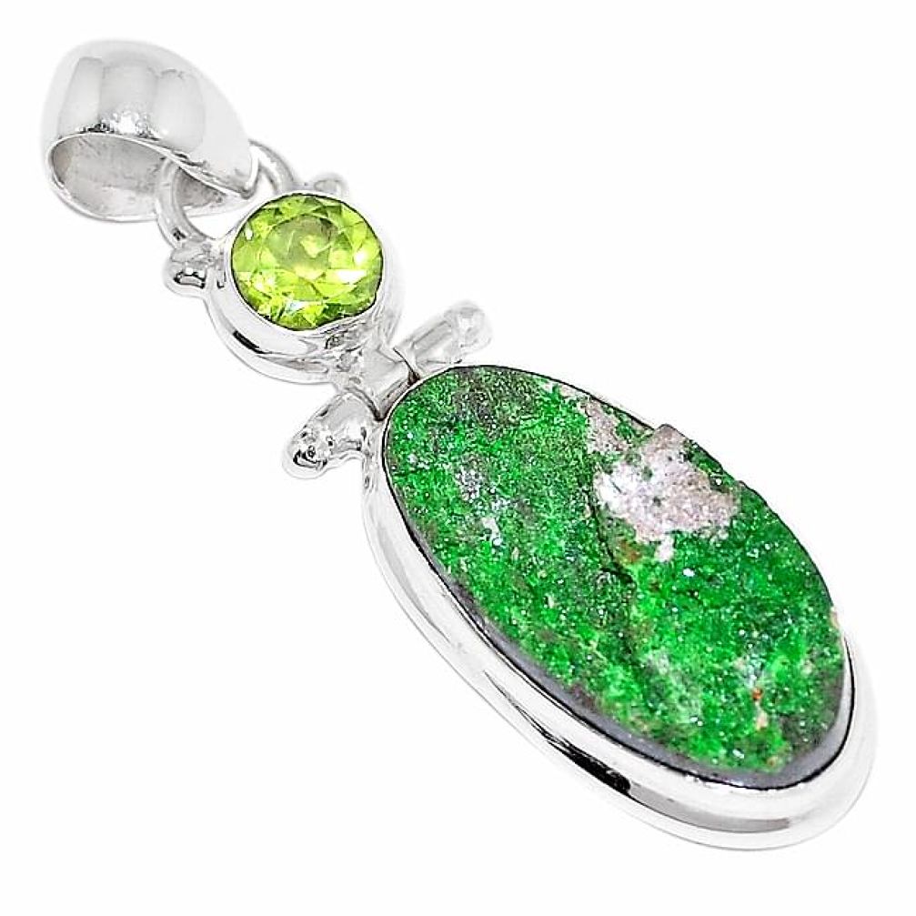 Natural green uvarovite garnet peridot 925 silver pendant jewelry k72975