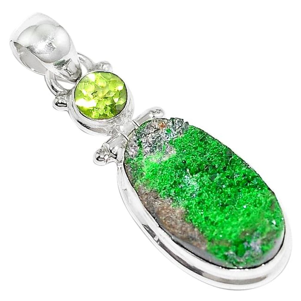 17.65cts natural green uvarovite garnet peridot 925 silver pendant k72986