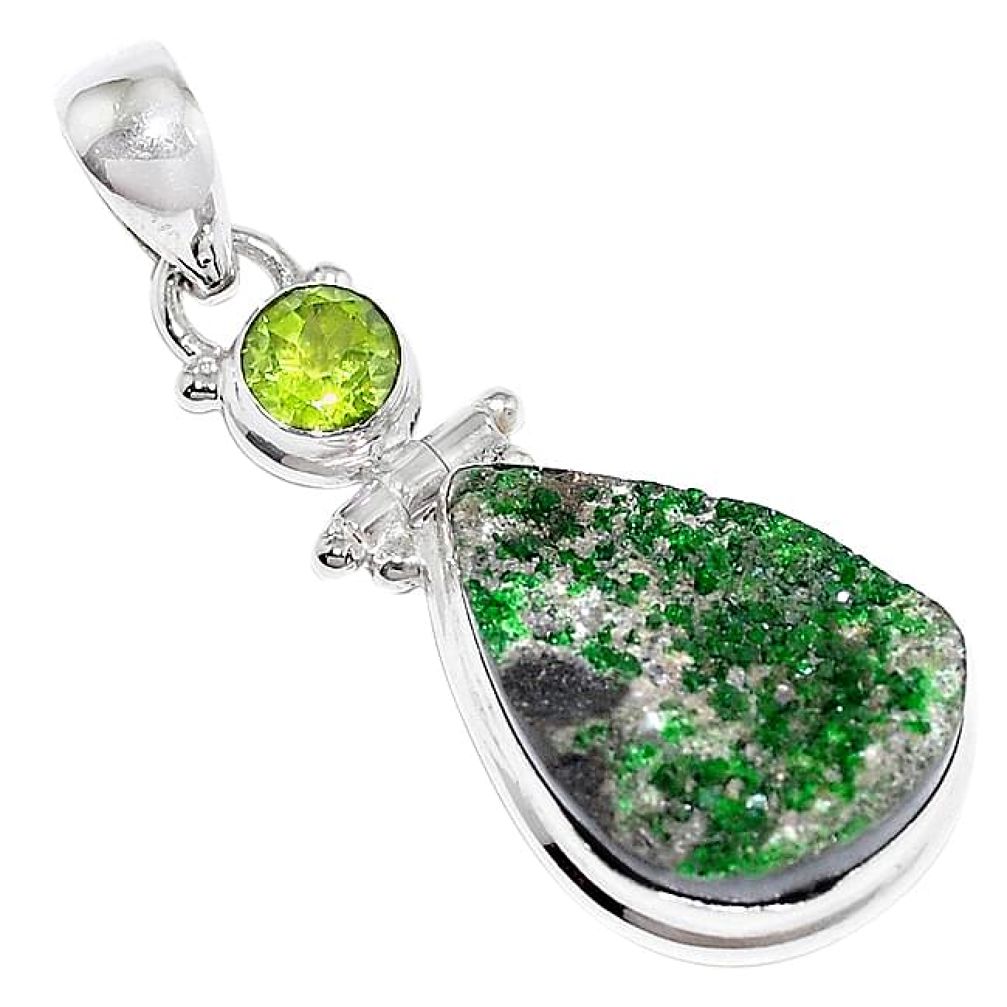 19.20cts natural green uvarovite garnet peridot 925 silver pendant k72987