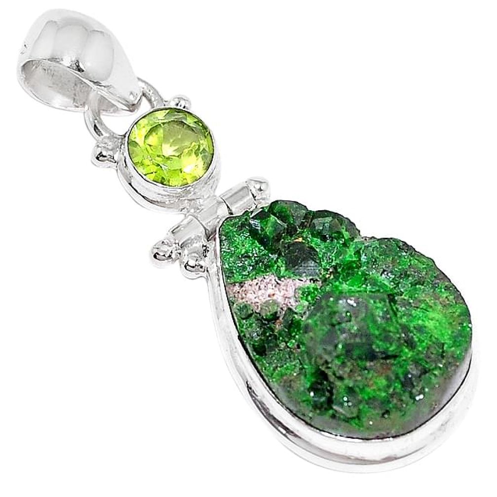 20.15cts natural green uvarovite garnet peridot 925 silver pendant k72990