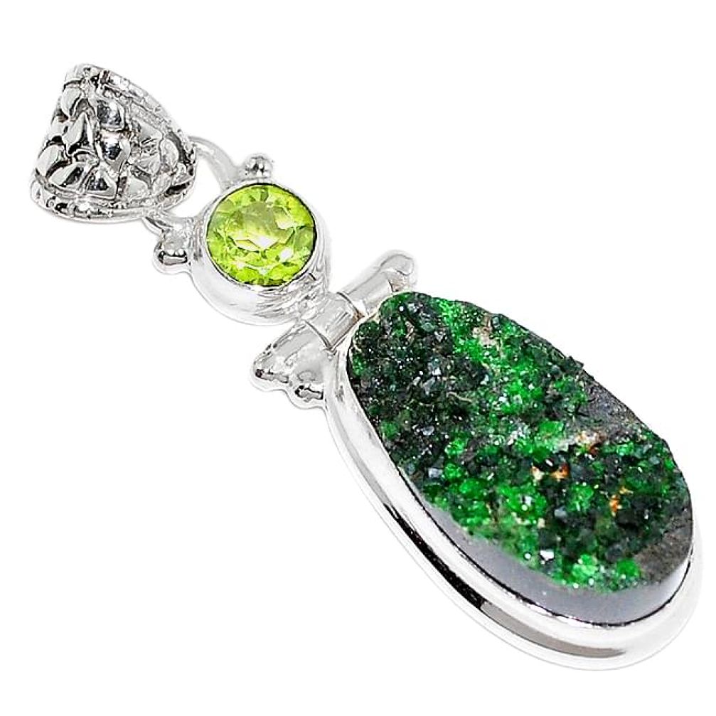 18.10cts natural green uvarovite garnet peridot 925 silver pendant k72992