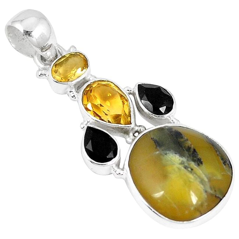 Natural yellow opal citrine 925 sterling silver pendant jewelry k73224