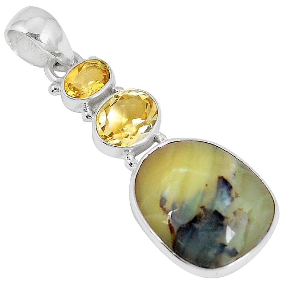 Natural yellow opal citrine 925 sterling silver pendant jewelry k73237