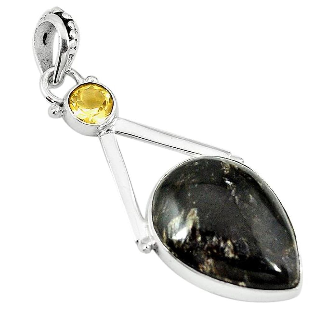 Clearance-Natural black seraphinite (russian) citrine 925 silver pendant jewelry k76305