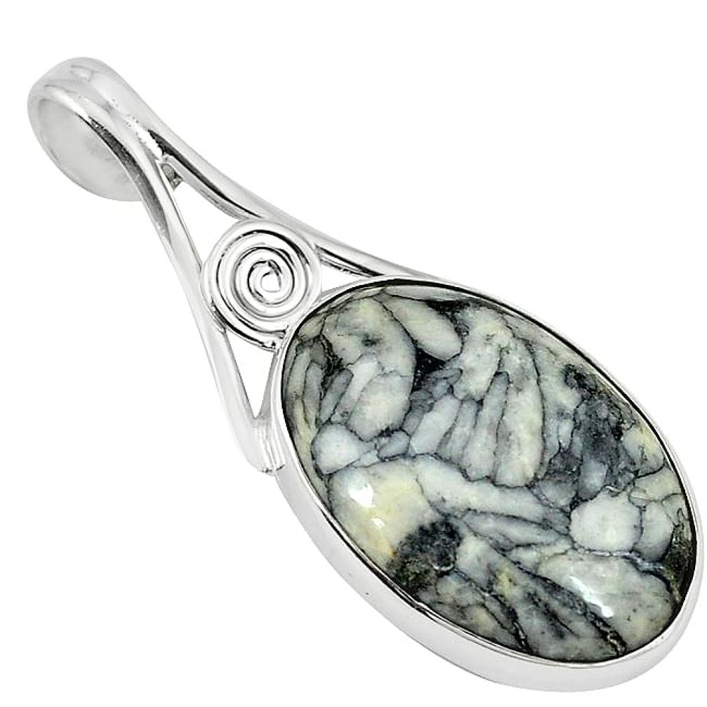 925 sterling silver natural white pinolith oval pendant jewelry k76335