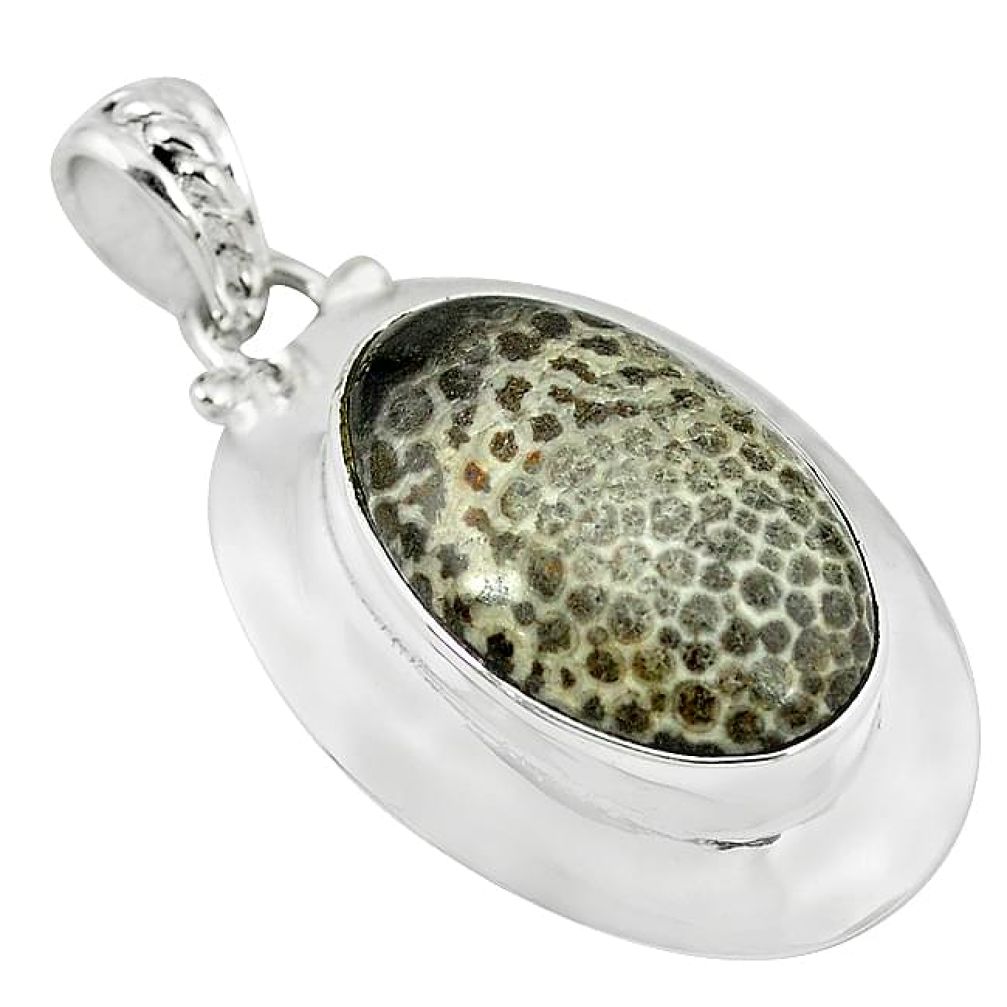 Clearance-Natural black stingray coral from alaska 925 silver pendant jewelry k76361