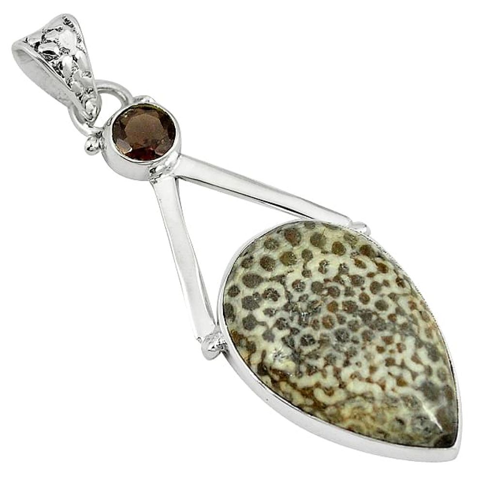 Clearance-Natural black stingray coral from alaska 925 silver pendant jewelry k76362