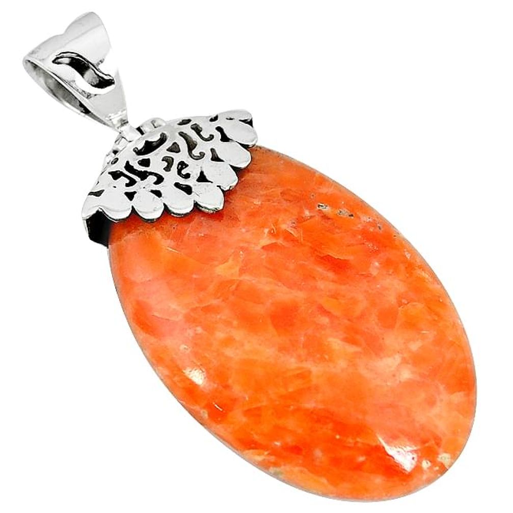 Natural orange calcite 925 sterling silver pendant jewelry k76701