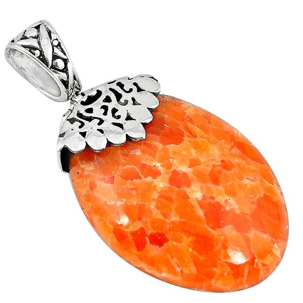 Natural orange calcite 925 sterling silver pendant jewelry k76707