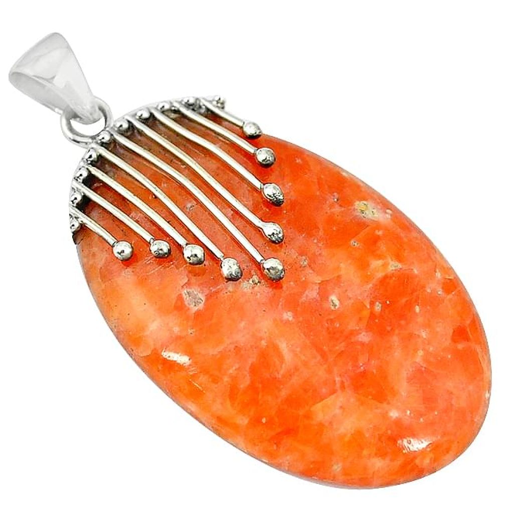 Natural orange calcite oval 925 sterling silver pendant jewelry k76710