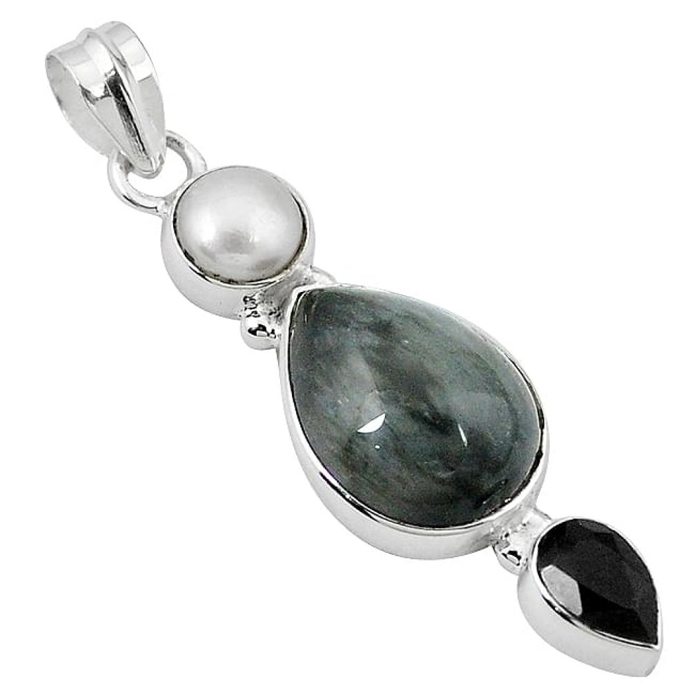 Natural black vivianite pearl 925 sterling silver pendant jewelry k76842