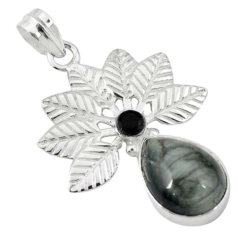 Clearance-Natural black vivianite black onyx 925 sterling silver pendant jewelry k76855