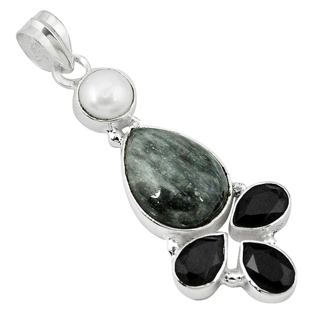 Natural black vivianite pearl 925 sterling silver pendant jewelry k76859